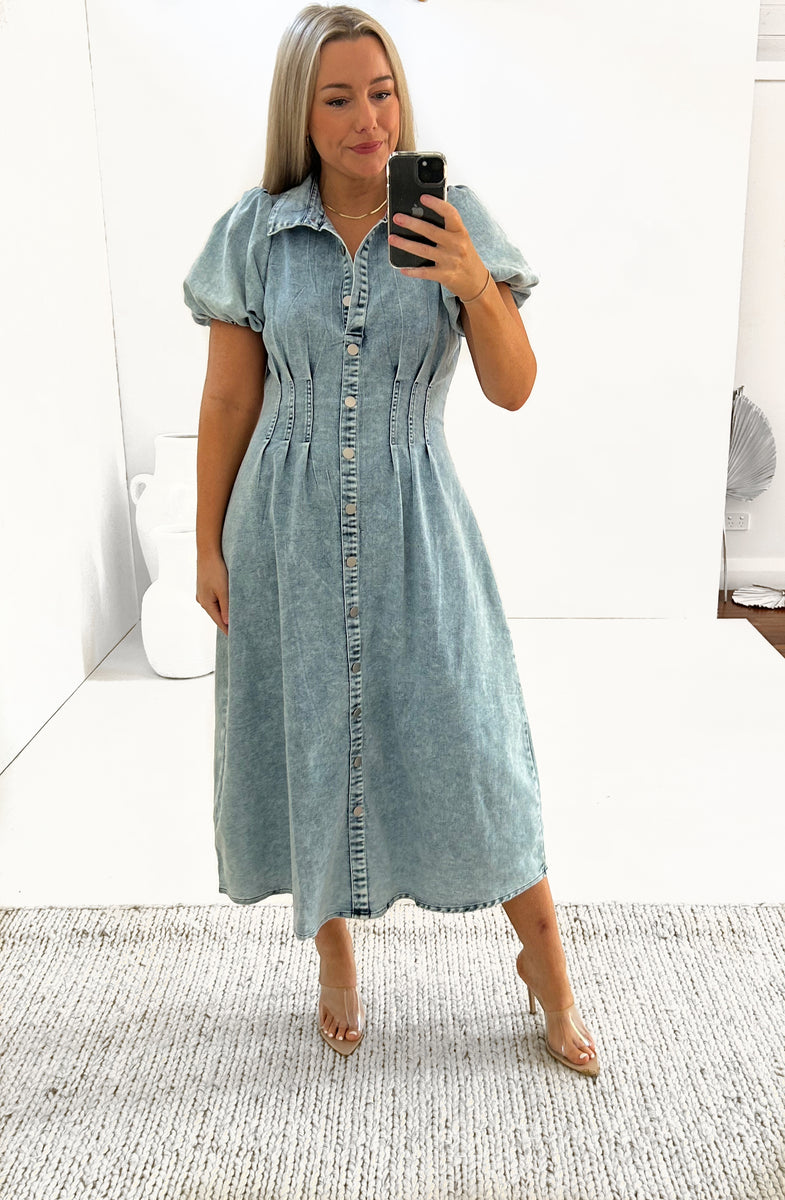 Denim midi 2025 dress australia