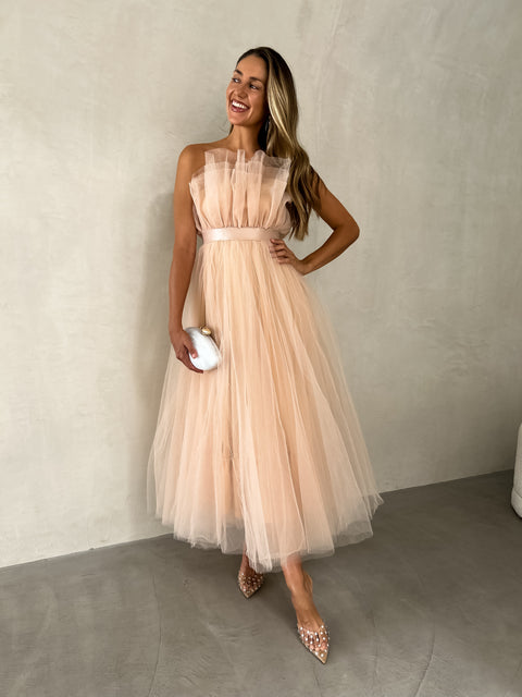 EMERY Tulle Maxi Dress - Nude Blush