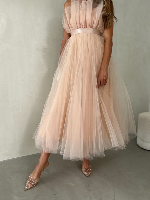 EMERY Tulle Maxi Dress - Nude Blush