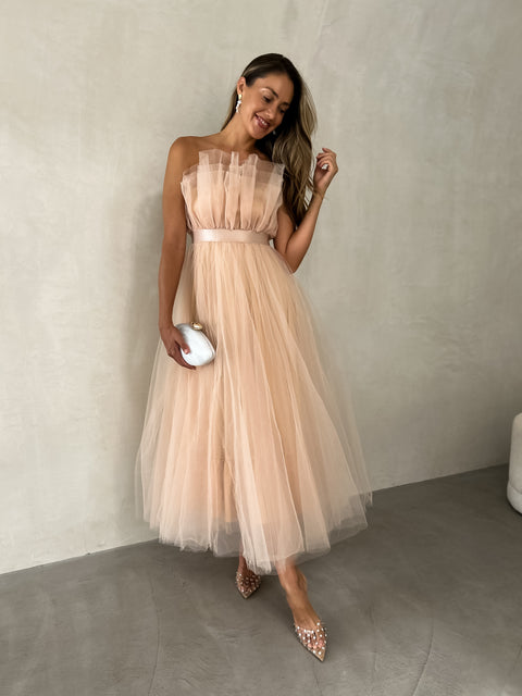 EMERY Tulle Maxi Dress - Nude Blush