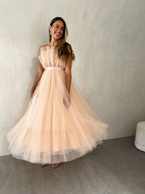 EMERY Tulle Maxi Dress - Nude Blush