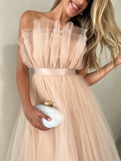 EMERY Tulle Maxi Dress - Nude Blush